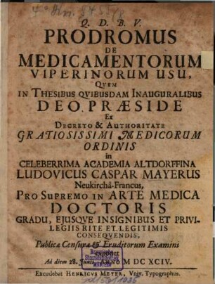 Prodromus de medicamentorum viperinorum usu
