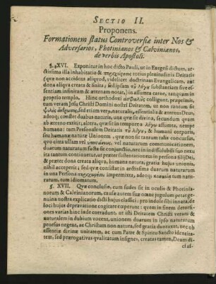 Sectio II. Proponens Formationem status Controversiae inter Nos & Adversarios ...