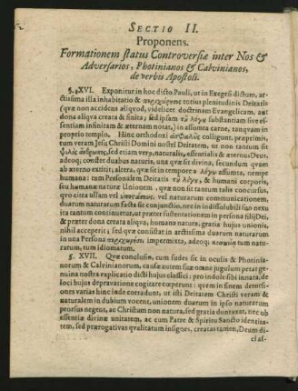 Sectio II. Proponens Formationem status Controversiae inter Nos & Adversarios ...