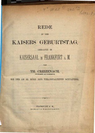 Programm des Städtischen Gymnasiums in Frankfurt a.M. : Ostern ..., 1872/73, 22. März