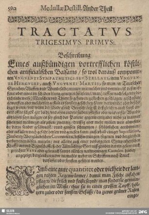 Tractatus Trigesimus Primus: Beschreibung Eines außbündigen vortrefflichen köstlichen artiificialischen Balsams...