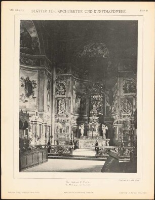 Kloster Certosa di Pavia: Innenansicht vom Hochaltar (aus: Blätter für Architektur und Kunsthandwerk, 13. Jg., 1900, Tafel 28)
