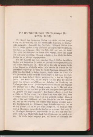 Die Wiedereroberung Württembergs für Herzog Ulrich