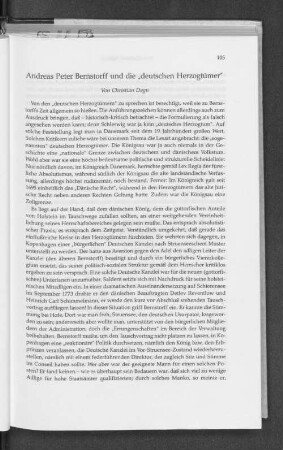 Andreas Peter Bernstorff und die "deutschen Herzogtümer"