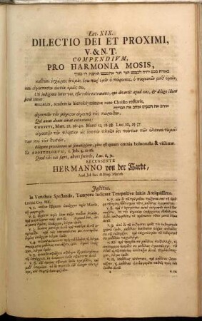 Lev. XIX. Dilectio Dei Et Proximi, V. & N.T. Compendium, Pro Harmonia Mosis [...]