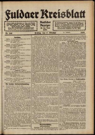 Ausgabe vom Freitag, den 17. Oktober 1919.
