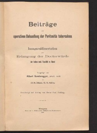 Beiträge zur operativen Behandlung der Peritonitis tuberculosa