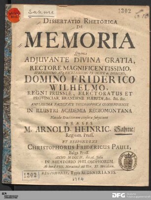 Dissertatio Rhetorica De Memoria