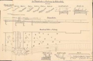 Wehr- und Schleusenanlage, Fahrenholz: Nadelwehr und Fischwege: Ansichten, Schnitte 1:100