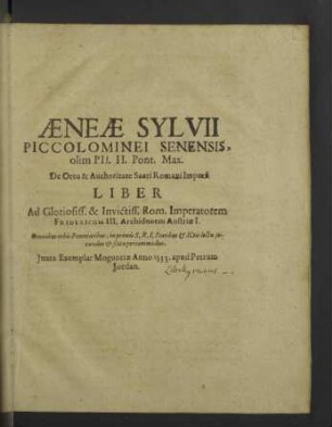 Aeneae Sylvii Piccolominei Senensis