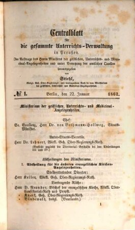 Zentralblatt für die gesamte Unterrichtsverwaltung in Preußen. 1862