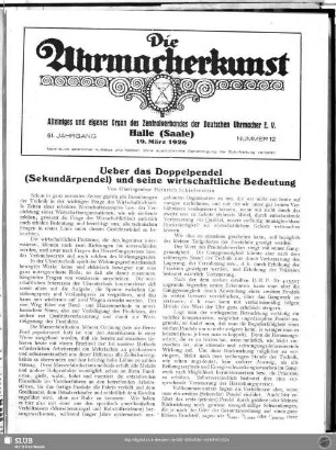 Ueber das Doppelpendel (Sekundärpendel) und seine wirtschaftliche Bedeutung