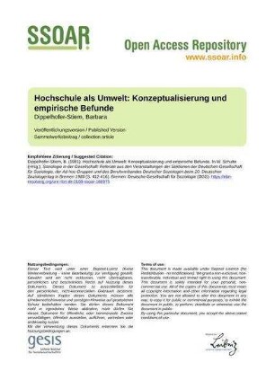 Hochschule als Umwelt: Konzeptualisierung und empirische Befunde