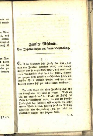 Fünfter Abschnitt. Von Insektenstichen und deren Behandlung.