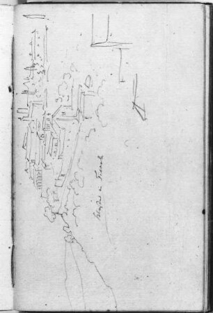 Kloster in Fiesole : Rietschel, Ernst. Kloster in Fiesole. Skizzenbuch E, fol. 19v. Bleistift, Bütten; 17,4 x 10,8 cm (Blattgröße). August 1830/März 1831. Privatbesitz. WVZ S. 309