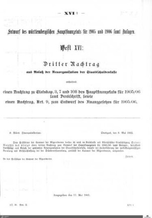 Hauptfinanzetat 1905-1906, Heft 16