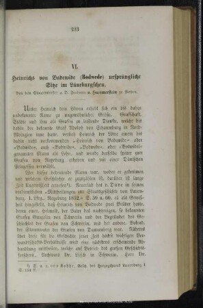 VI. Heinrichs von Badewide (Bodwede) ursprüngliche Sitze im Lüneburgschen