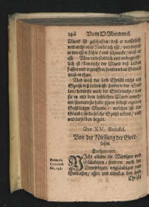 Der XV. Artickel. Von der Niessung der Gottlosen.