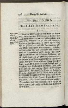 Vierzigste Lection. Von den Domkapiteln. - Ein und vierzigste Lection. Von den unmittelbaren geistlichen Reichsständen der evangelischen Kirche. -