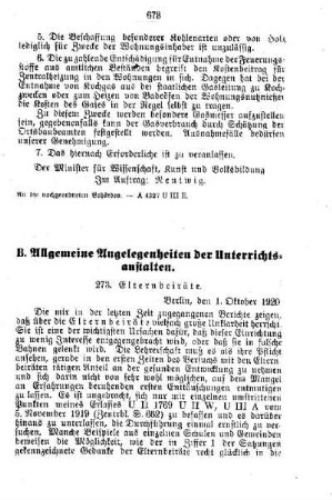 Elternbeiräte : [B. Allgemeine Angelegenheiten der Unterrichtsanstalten]