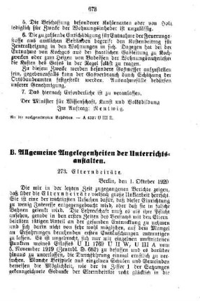 Elternbeiräte : [B. Allgemeine Angelegenheiten der Unterrichtsanstalten]