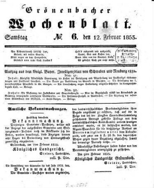 Grönenbacher Wochenblatt. 1853, Nr. 6 - 52