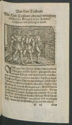 Wie Herr Tristrant abermal verrathen/ und bey der Königin in der Kammer verhütet/ und gefangen ward.