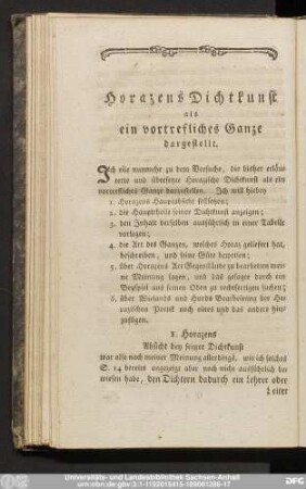 1. Horazens Absicht bey seiner Dichtkunst