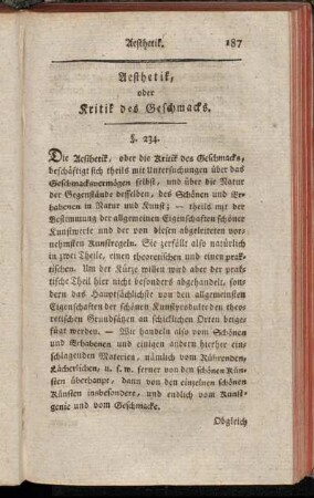 Aesthetik, oder Kritik des Geschmacks