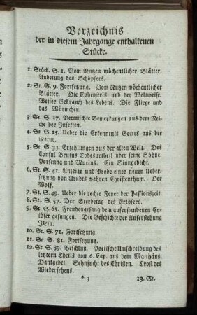 Verzeichnis der in diese Jahrgange enthaltenen Stücke.