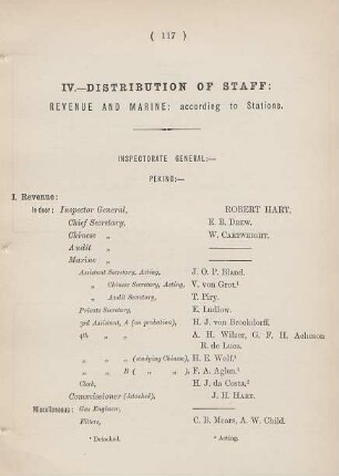 IV. - Distribution of staff: Revenue and Marine: according to stations