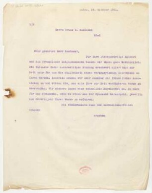 Brief an Heinrich Kaminski : 26.10.1921