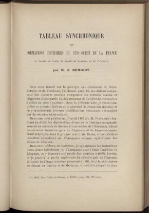 Tableau Synchronique Des Formations Tertiaires Du Sud-Ouest De La France
