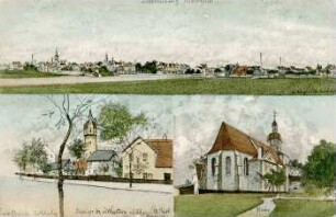 Liebertwolkwitz: Totalansicht, Leipzigerstr. m. Wasserturm, Kirche,