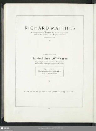 Richard Matthes : Fabrikation von Handschuhen u. Wirkwaren