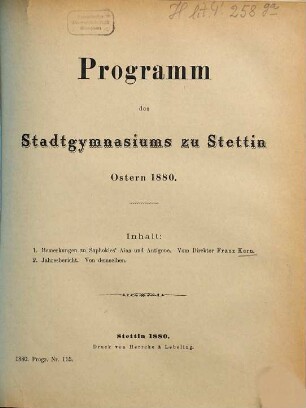 Programm : Ostern .... 1879/80