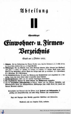 Abteilung II. Einwohner- und Firmenverzeichnis.
