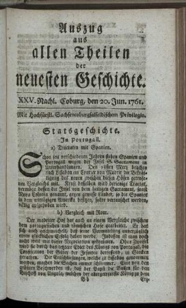 XXV. Nachl. Coburg, den 20. Jun. 1761.