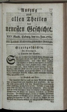 XXV. Nachl. Coburg, den 20. Jun. 1761.