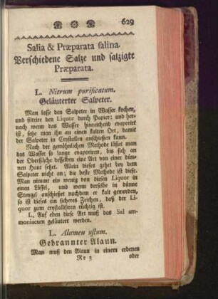 Salia & Praeparata salina. Verschiedene Salze und salzigte Praeparata