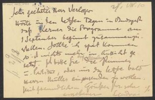 Brief an B. Schott's Söhne : 27.08.1910