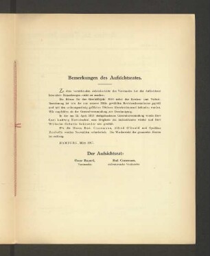 Bemerkungen des Aufsichtsrates.
