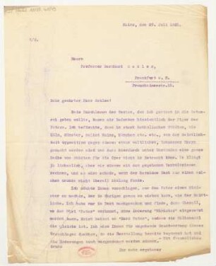 Brief an Bernhard Sekles : 29.07.1925