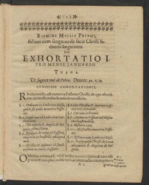 Rivulus Mellis Primus ... Exhortatio I. Pro Mense Ianuario.