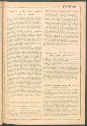 Progresos de la cultura gallega : Letras y teatro