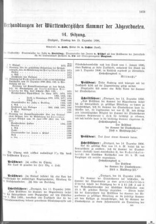 91. Sitzung, Stuttgart, 15.12.1896