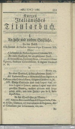Kurzes Italiänisches Titularbuch
