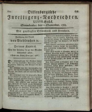 XXXVII. Stück. Sonnabends: den 10. September, 1785.
