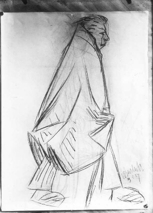 Junger Wanderer im Wind. Kohlezeichnung; 64,4 x 48 cm (1927; E. Barlach). Güstrow, Heidberg 15. Atelier des Bildhauers