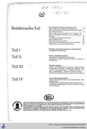 Inhaltsübersicht, Ehrenbürger, Freiburger Kalendarium.